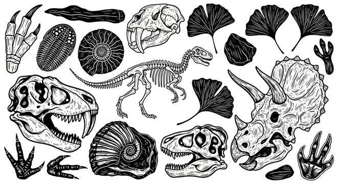 Fossilized Remains of Ancient Creatures and Plants, Collection of Prehistoric Elements