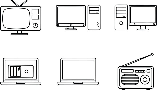 Electronics and computer devices line icons set