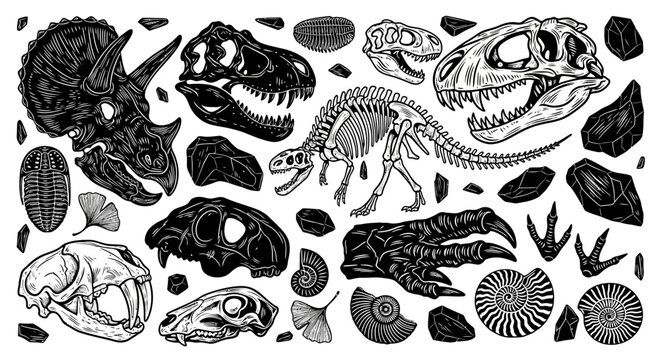 Fossilized Remains and Prehistoric Creatures A Collection of Ancient Life Forms and Geological Treasures