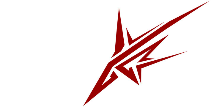 Red starburst graphic illustration with sharp points and lines moving upward