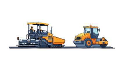 Fototapeta premium Industrial Asphalt Paver and Road Roller Machinery Illustration for Road Construction and Infrastructure Projects