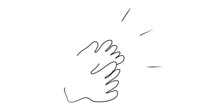 Hands clapping, applause, clap, sound. Contour drawing, silhouett animation. Continuous line. Isolated on white. Video 4k object illustration self-drawing. Object construction. Minimalist continuous l