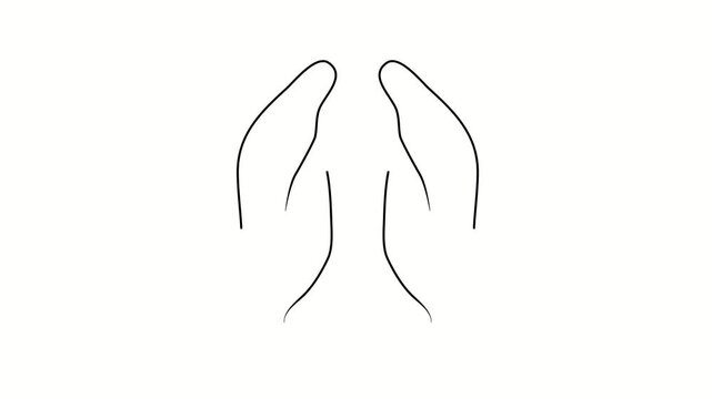 Hands opposite each other, applause. Contour drawing, silhouett animation. Continuous line. Isolated on white. Video 4k object illustration self-drawing. Object construction. Minimalist continuous lin
