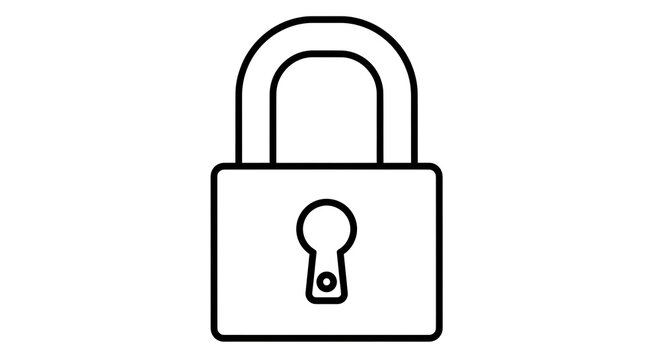 Closed padlock outline icon with keyhole. Simple black and white vector illustration symbolizing security, privacy, and protection.