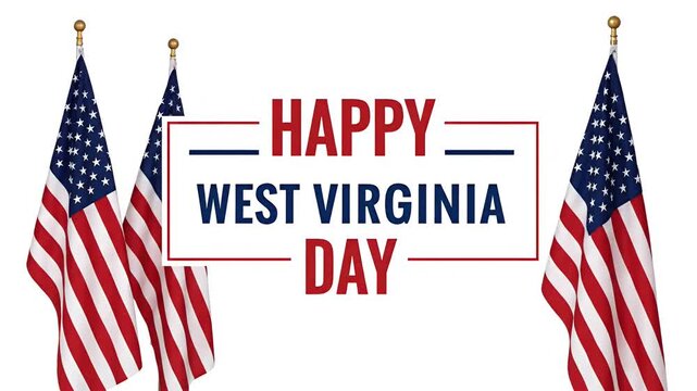 Happy West Virginia Day celebration text with American flags on white background now