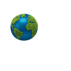 Fototapeta premium Globe shows the continents of the earth rendered in a stylized three-dimensional format on a plain white background.