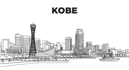 Kobe Japan City Skyline Architectural Sketch Illustration © creations sanddollar