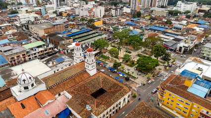 Fototapeta premium Floridablanca, Santander - Colombia. May 2, 2026. Aerial drone view of this municipality with 315,194 inhabitants.