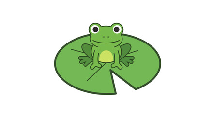 Naklejka premium Cute cartoon frog sitting on a green lily pad, isolated on white background.