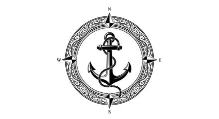 Black Anchor Compass Navigation Symbol. © Nb