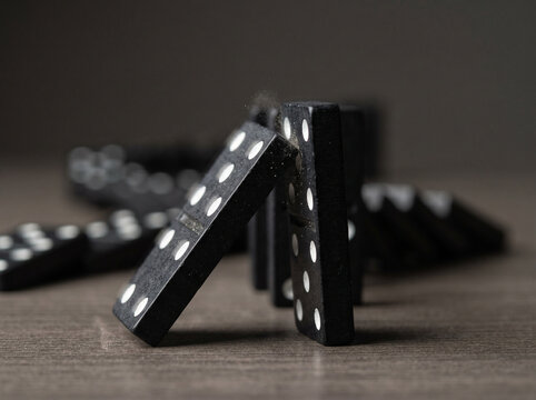 Domino Chain Reaction Toppling in Sequence