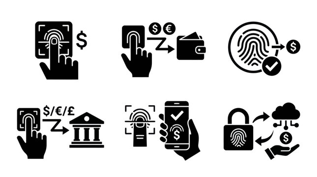 Biometric security and digital banking icons set.