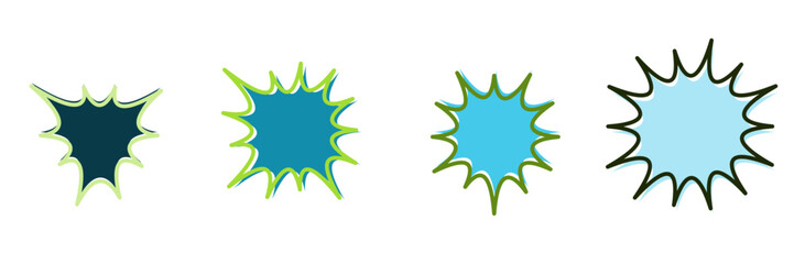 Set of Blue Starburst Explosion Shapes for Graphic Design Elements and Comic Book Style Speech Bubbles © SimpleDesignStudio