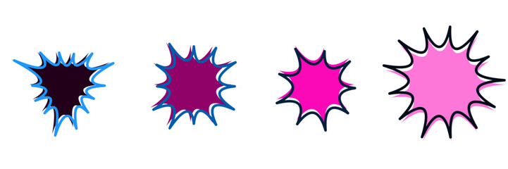 Comic Book Burst Speech Bubbles Set, Pink Explosion Shapes for Graphic Design and Cartoon Action Effects © SimpleDesignStudio