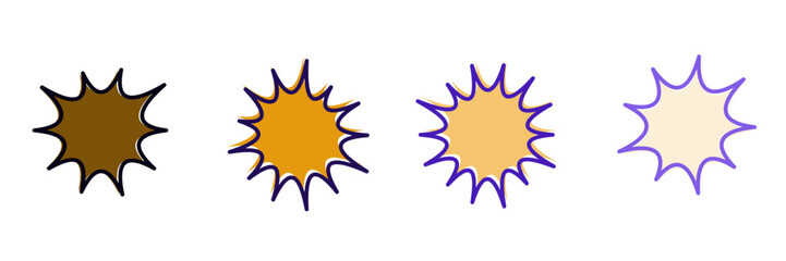 Set of Four Comic Style Starburst Explosion Shapes in Gradient Colors for Graphic Design and Marketing Elements © SimpleDesignStudio