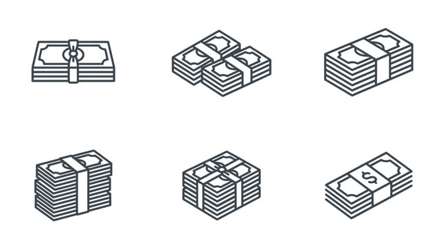 Isometric stacks and bundles of paper currency cash.