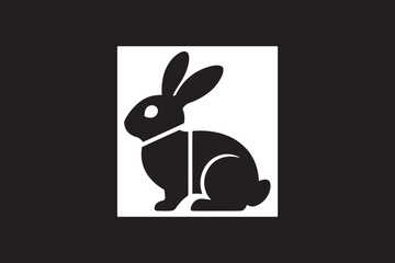 Fototapeta premium Minimalist black and white rabbit silhouette icon vector illustration