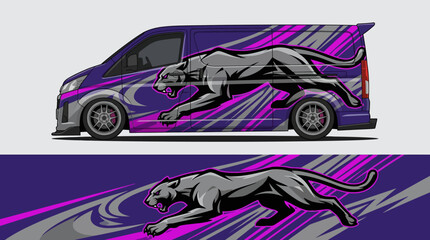 Grey cheetah on purple vehicle decal. © IP STOCK