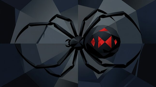 Geometric black widow spider sitting on an abstract web