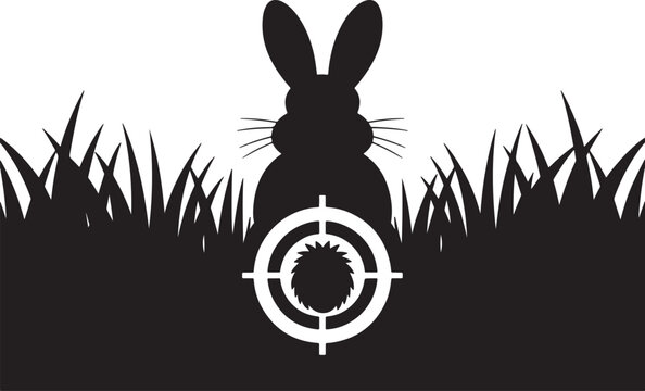Rabbit hunting silhouette with target and long grass vector illustration