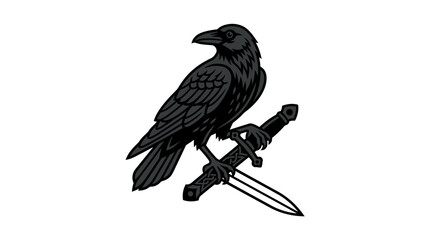 Fototapeta premium Black raven perched on barbed wire tangle isolated on white background