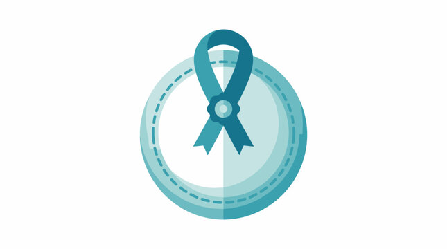 Blue awareness ribbon on circular badge with light blue halo on white background