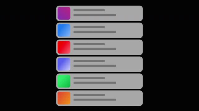 Mobile Push Notification Banner Stack Animation with Sequential Message Alerts and Transparent Background