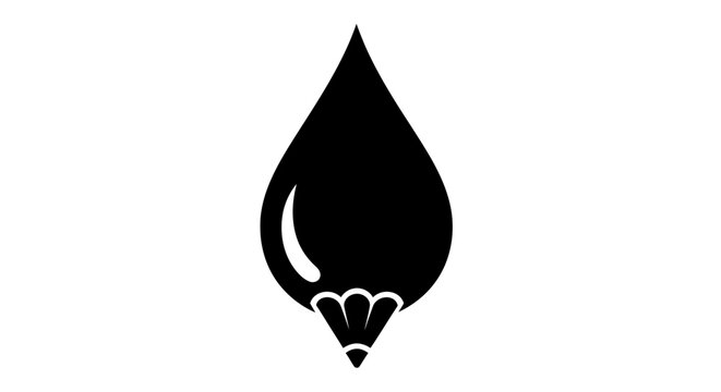 Stylized Black Ink Drop and Pencil Tip Vector Icon Representing Creativity, Art, Design, Writing, and Education Concepts