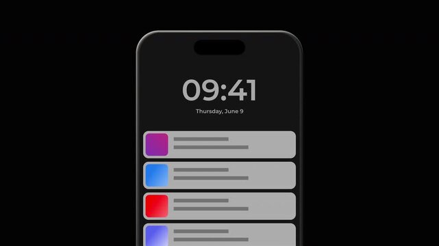 Mobile Push Notification Center Animation on Smartphone Screen with Sequential Message Banners and Transparent Background
