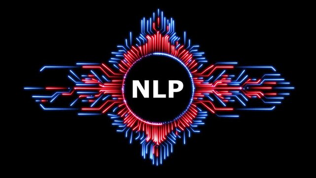 Natural language processing nlp logo digital circuit board futuristic technology.
