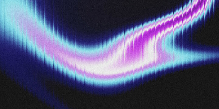 Abstract grainy gradient wave background with vertical spike groove textures, cool cyan-purple neon color blend on dark black noisy backdrop.