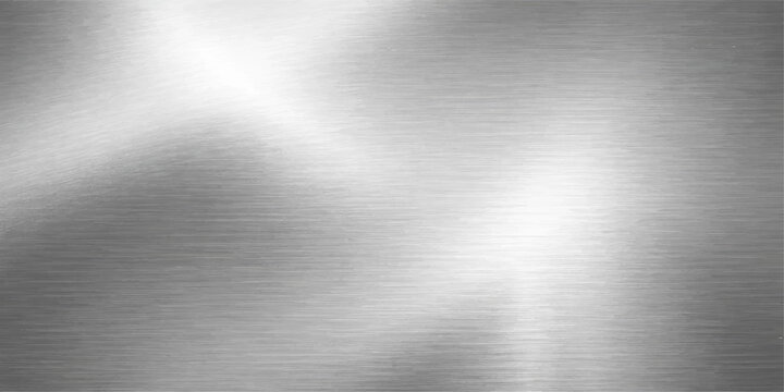 A sleek industrial wallpaper featuring a shiny brushed metal texture with a polished stainless steel or silver aluminum plate surface reflecting light gray tones