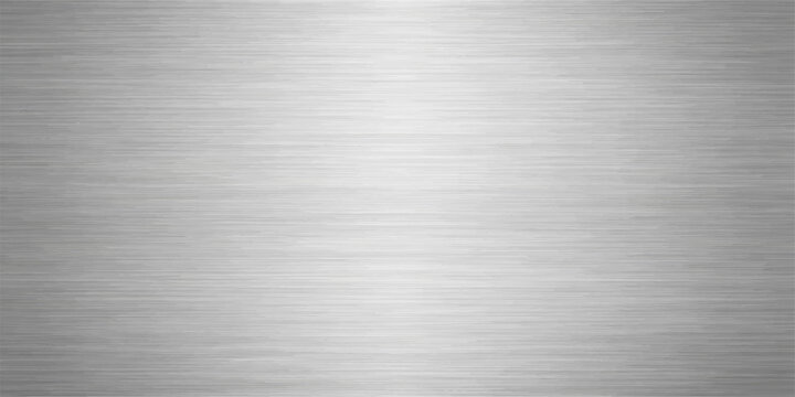 A shiny silver brushed metal plate texture offers a gray industrial stainless steel sheet surface backdrop pattern for modern wallpaper design