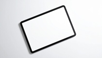 Naklejka premium Top View Blank Tablet Computer Mockup Lying Flat on Clean White Studio Background