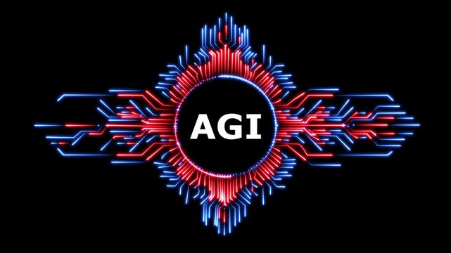Abstract futuristic neon technology logo animation with digital circuitry glowing.