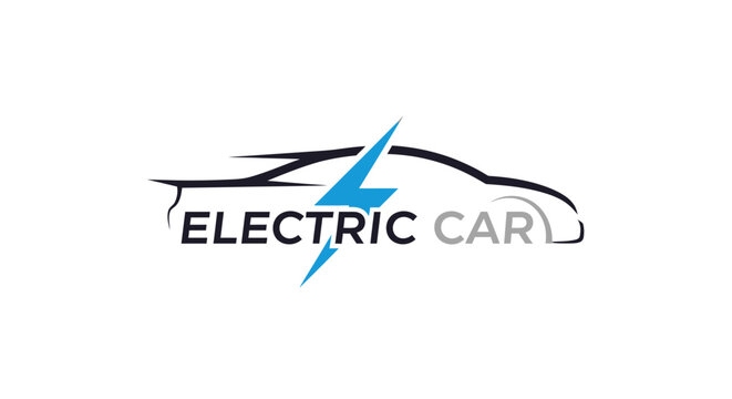 Electric car logo with lightning bolt and sleek design.