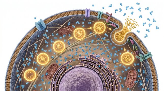 3D Microscopic Diagram of Glucose-Dependent Insulin Secretion in Beta Cell