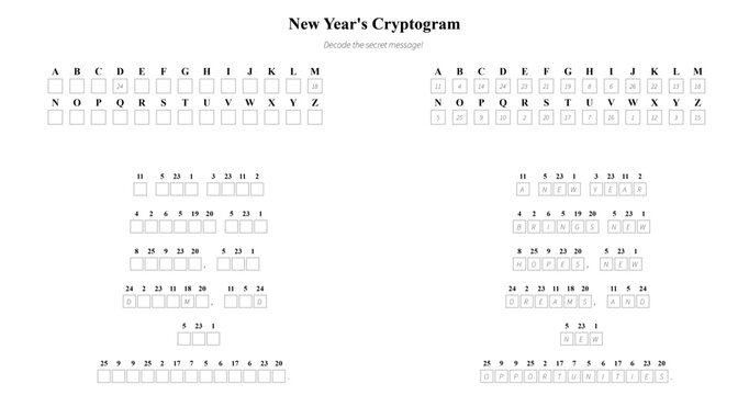 New Year coded message vector with letters and symbols