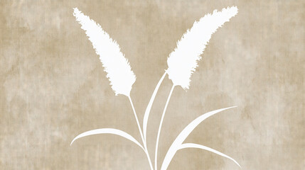 Fototapeta premium White Pampas Grass Silhouette on Beige Background