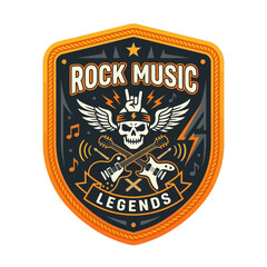 Fototapeta premium Rock Music Legends Skull Guitar Patch Badge Emblem