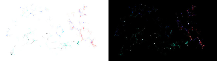 Obraz premium Abstract digital particles in motion, glowing cyan and magenta dust trails, futuristic energy flow for tech overlays and creative design isolated PNG with Transparent Background