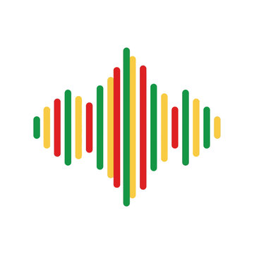 Rhythmic sound wave bars, abstract audio equalizer, green red yellow",