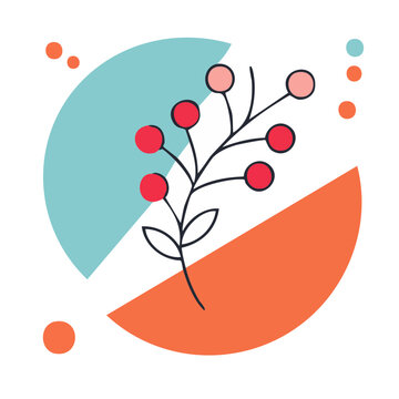 Flat design illustration of a berry branch with abstract shapes