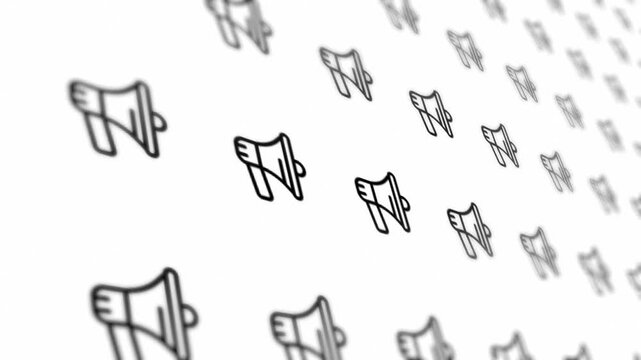 Black outline megaphone icons in a grid on white background motion graphics