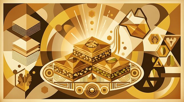 Middle eastern baklava vector dessert in abstract geometric style