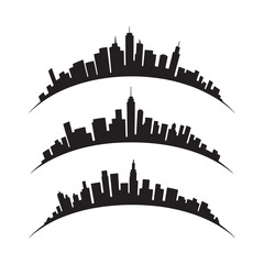 Fototapeta premium Cityscape silhouettes arranged in curved lines on a white background