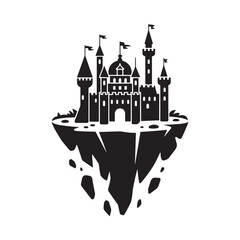 Floating Castle Silhouette On Rock Island Black And White © ABDULLA