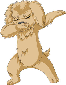 Funny Dabbing Doodle Dog Vector Design, Cute Cartoon Goldendoodle Labradoodle Puppy Doing Dab Dance Move Pet Mascot Illustration