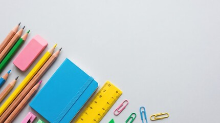 Fototapeta premium Flat Lay of School Supplies and Stationery for Back to School Education Concept with Copy Space
