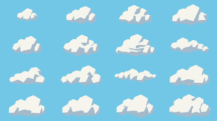 Obraz premium Collection of various fluffy white clouds on serene blue sky for weather forecasting and design numerous puffy soft cumulus formations.